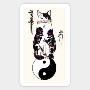 JAPANESE CAT IN SKULL,SKELETON TATTOOS ON YIN YANG SYMBOL Magnet